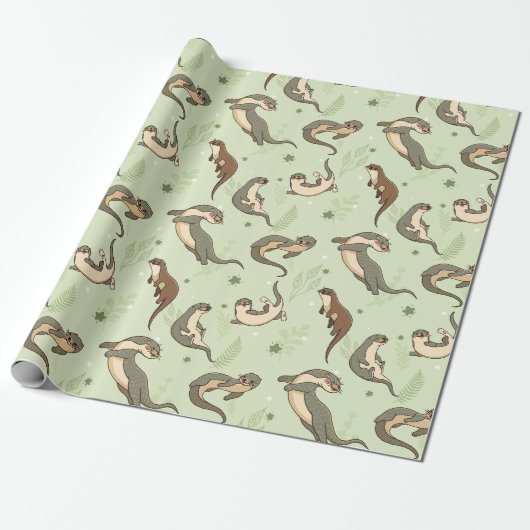 Otter Pattern Wrapping Paper Cadeaupapier (Uitgerold)