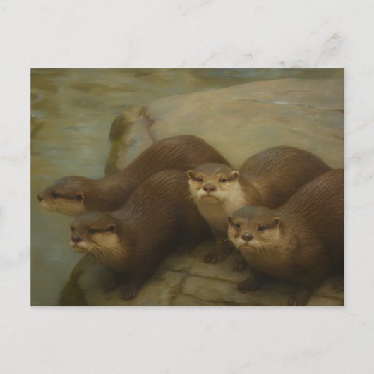 Otter Quartet – Speelse wildlife art print Briefkaart (Voorkant)