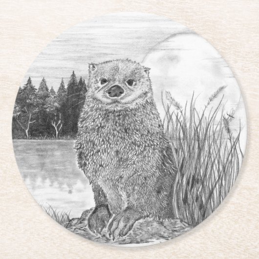 otter ronde kartonnen onderzetter (Voorkant)