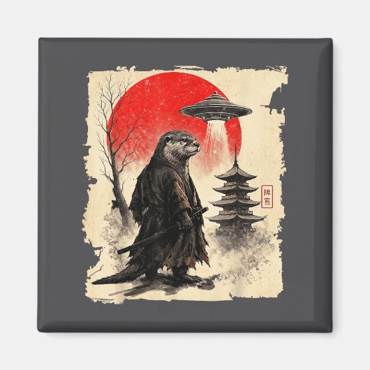 Otter Samurai Retro Ufo Japanese Warrior Art Graph Magneet (Voorkant)