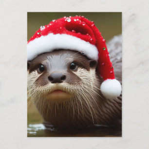 Otter Santa Hat Schattig Briefkaart