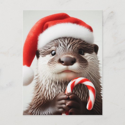 Otter Santa Hoed Schattig Candy Cane Briefkaart (Voorkant)