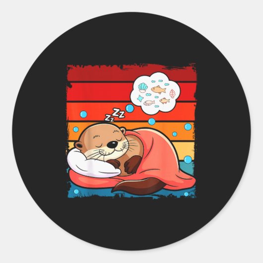 Otter Sleeng Animal Pajamas Nap Pjs Outfit Sea Ott Ronde Sticker (Voorkant)