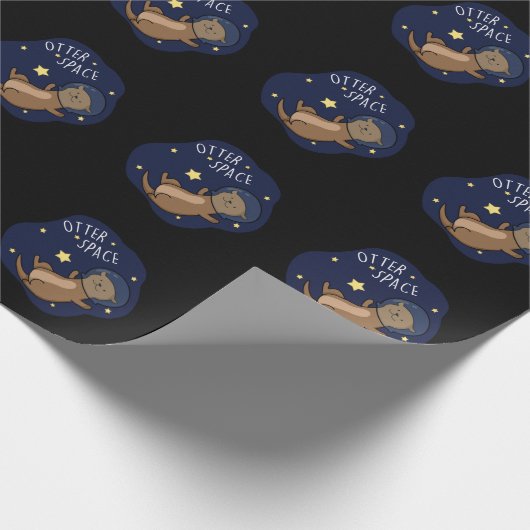 Otter Space Funny Astronaut Otter Pun Dark BG Cadeaupapier (Hoek)