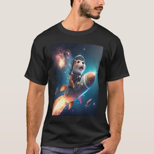 Otter Space Puns Space Otter Riding A Rocket T-shirt (Voorkant)