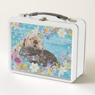 Otter Swimming in Flowers
