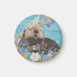 Otter Swimming in Flowers Magneet