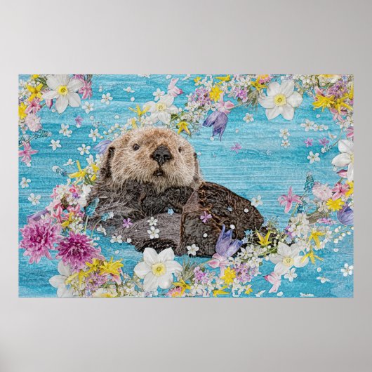Otter Swimming in Flowers Poster (Voorkant)