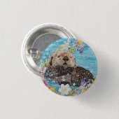 Otter Swimming in Flowers Ronde Button 3,2 Cm (Voorkant /achterkant)