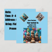 Otter Triplets Anniversaire, Invitation De Fête, (Devant / Derrière)