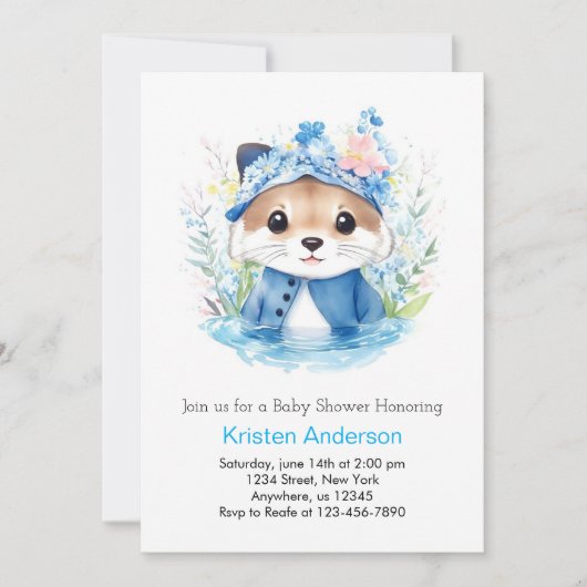 Otter Whimsy Waterverf Boy Baby shower Kaart (Voorkant)