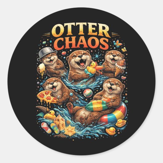 Otterchaos Ronde Sticker (Voorkant)