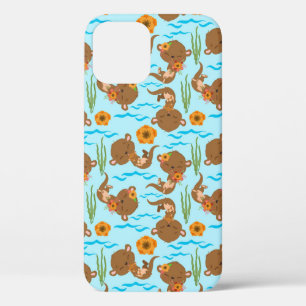 Otterfamilie Oranje Bloemen Bloemrijk Waterdier iPhone 12 Hoesje