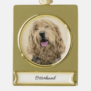 Otterhondschildering - Kute Original Dog Art Gold Verguld Banner Ornament