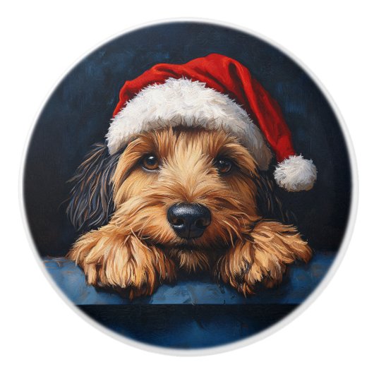 Otterhound in een kerstmuts keramische knop (Voorkant)