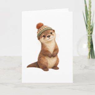 Otterjong met gebreide hoed kaart