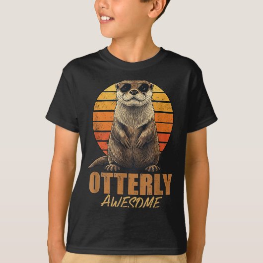 Otterly Awesome Retro Sunset Sea Otter Lover Graph T-shirt (Voorkant)