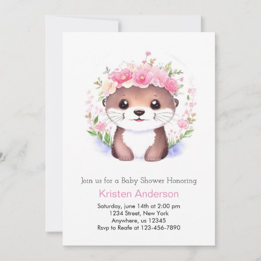 Otterly roze bloemenwhimsy meisje Baby shower Kaart (Voorkant)