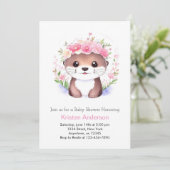 Otterly roze bloemenwhimsy meisje Baby shower Kaart (Staand voorkant)