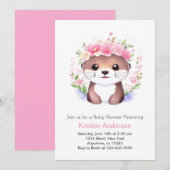 Otterly roze bloemenwhimsy meisje Baby shower Kaart (Voorkant / Achterkant)