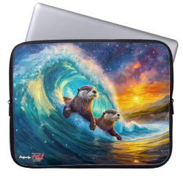 Otters Body Surfing Design van Rich AMeN Gill Laptop Sleeve