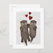 Otters Holding Hands Briefkaart (Voorkant / Achterkant)