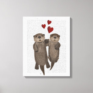 Otters Holding Hands Canvas Afdruk