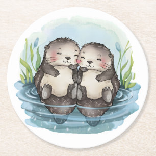 Otters Holding Hands Ronde Kartonnen Onderzetter