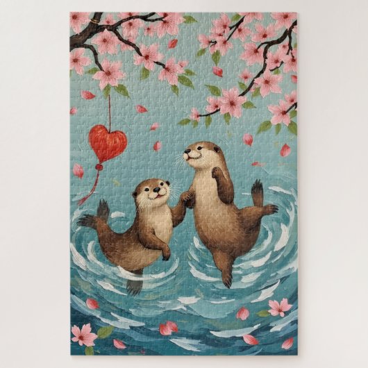Otters Holding Paws with Valentine Lantern Legpuzzel (Verticaal)