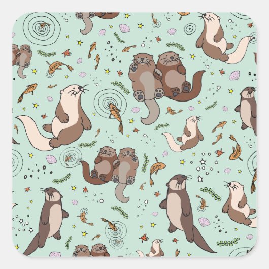 Otters in blauw vierkante sticker (Voorkant)