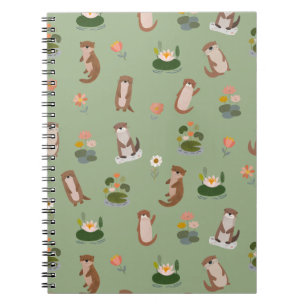Otters & Waterlelies op Lichtgroen Notitieboek