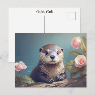 Otterwelp Vintage Mooie Roos Portret Tijdloze Kuns Briefkaart