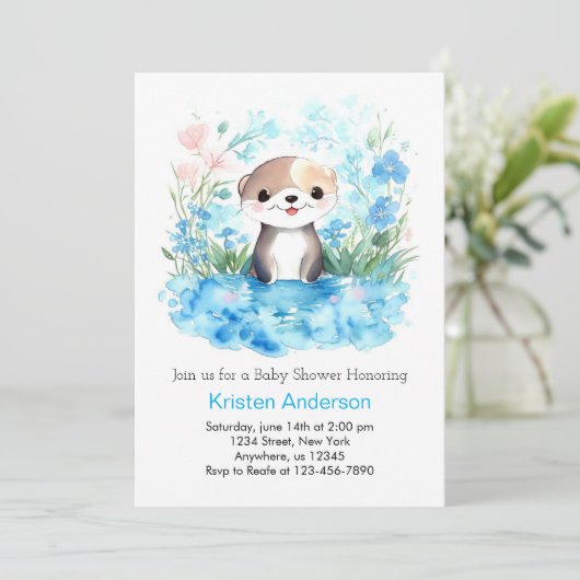 Ottly Joyful Waterverf Boy Baby shower Kaart (Staand voorkant)