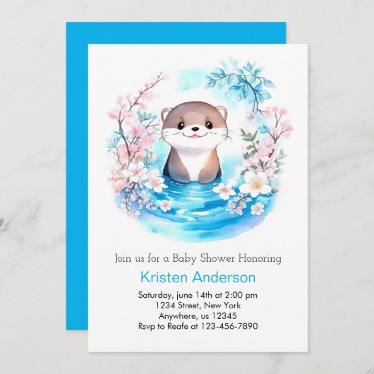 Ottly Schattige Wildflower Blue Boy Baby shower Kaart (Voorkant / Achterkant)