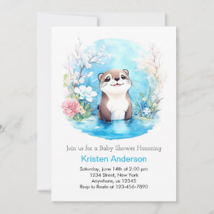 Ottly Whimsical Blue Wildflower Boy Baby shower Kaart
