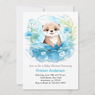Ottly Whimsical Blue Wildflower Boy Baby shower Kaart
