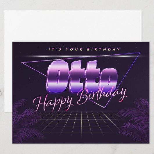 Otto Name Prénom lila retro Carte Anniversaire (Devant / Derrière)