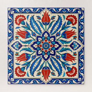 Ottomaanse stijl blauw rode tulp patroon legpuzzel