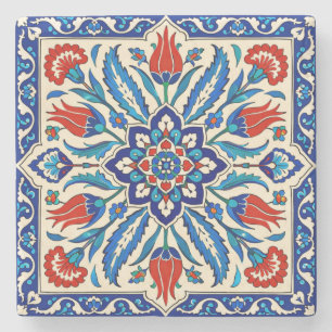 Ottomaanse stijl blauw rode tulp patroon stenen onderzetter