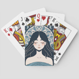 Ottomaanse Tegel Meisje – Serene Blue Floral Aura Pokerkaarten