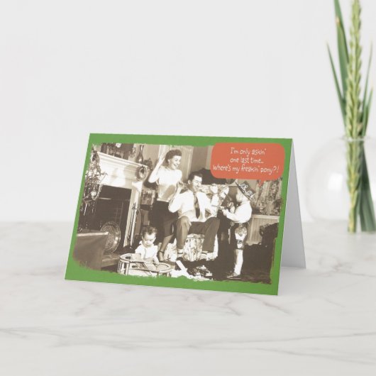 Où est mon poney ? Carte de Noël amusante (Devant)