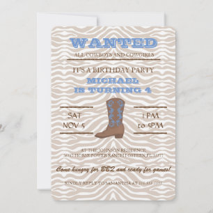 OUAIS ! Bleu Cowboy Fête d'anniversaire Invitation