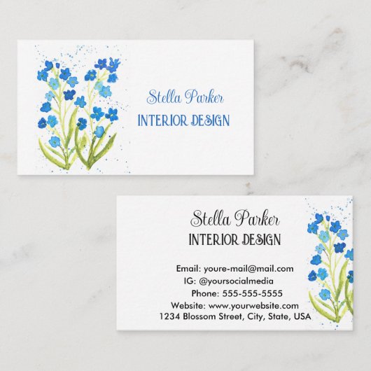 Oubliez-moi pas Elegant Carte de visite Floral Ble (Devant / Derrière)