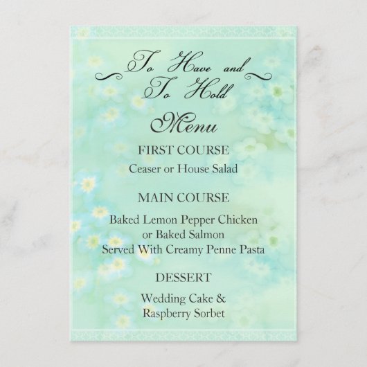 Oubliez-moi pas Floral Mariage Diner Menu (Devant)