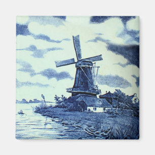 Oud Antiek Delfts Blauwe Tegel - Molen Speldje Magneet