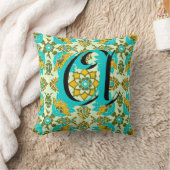 Oud aqua geelgroen bloemend monogram kussen (Deken)