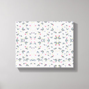 Oud aquarel blauw vlinder & roze bloemen canvas afdruk