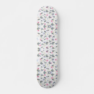 Oud aquarel blauw vlinder & roze bloemmotief skateboard