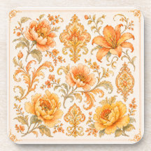 Oud-Barok Bloempatroon – Warm Oranje/Goud