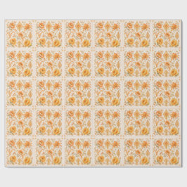 Oud-Barok Bloempatroon – Warm Oranje/Goud Cadeaupapier